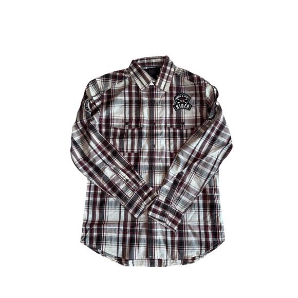Harley Davidson Mens Long Sleeve Metal Snap Flannel Patch Shirt Large Motorcycle - Picture 1 of 9